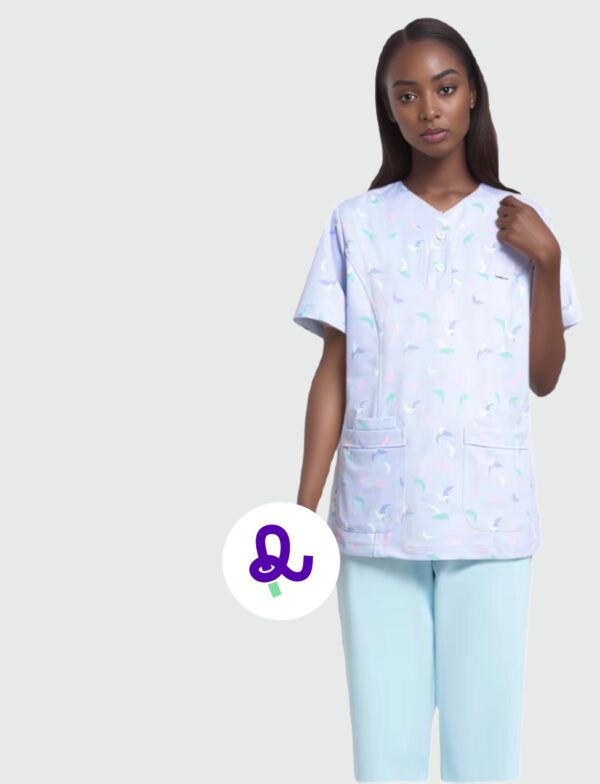 SereneCare Printed Scrub Top