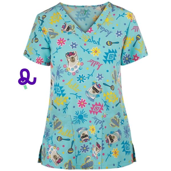 LlamaJoy Printed Scrub Top